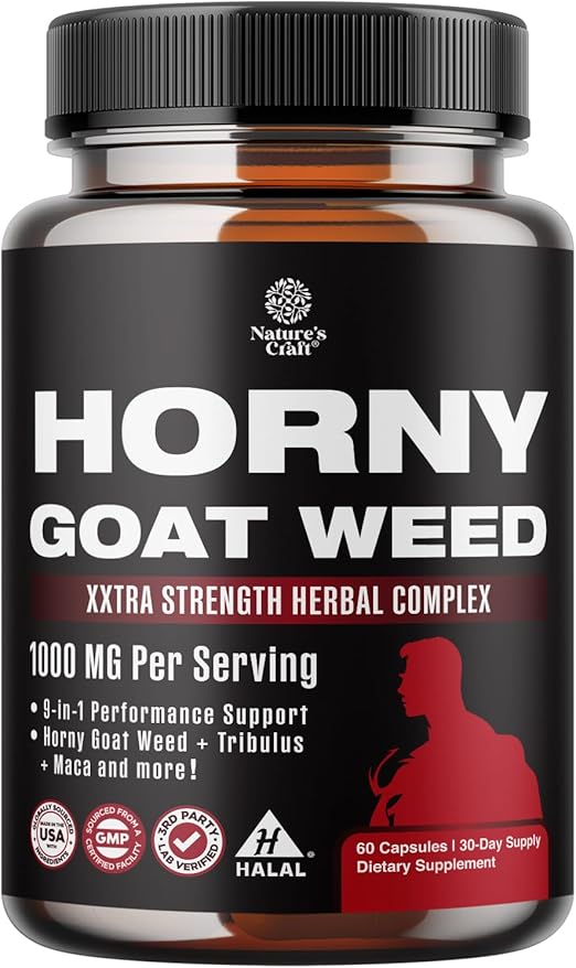 Horny Goat Weed férfiaknak - Extra Erős Férfi Táplálékkiegészítő Fekete Maca Gyökérrel, Tongkat Alival, Saw Palmettóval és Panax Ginseng Kivonattal az Állóképességért és Energiaért - 60 Kapszula