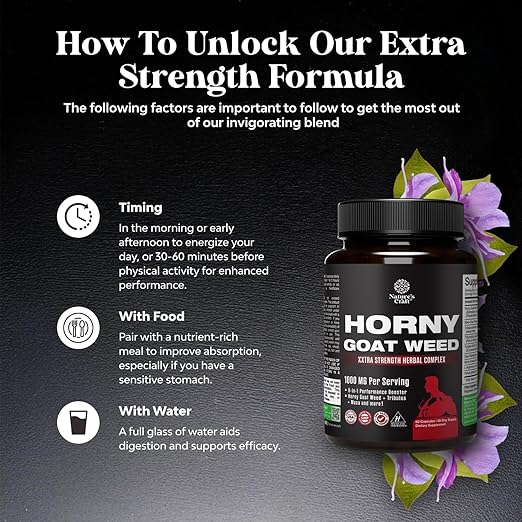 Horny Goat Weed férfiaknak - Extra Erős Férfi Táplálékkiegészítő Fekete Maca Gyökérrel, Tongkat Alival, Saw Palmettóval és Panax Ginseng Kivonattal az Állóképességért és Energiaért - 60 Kapszula