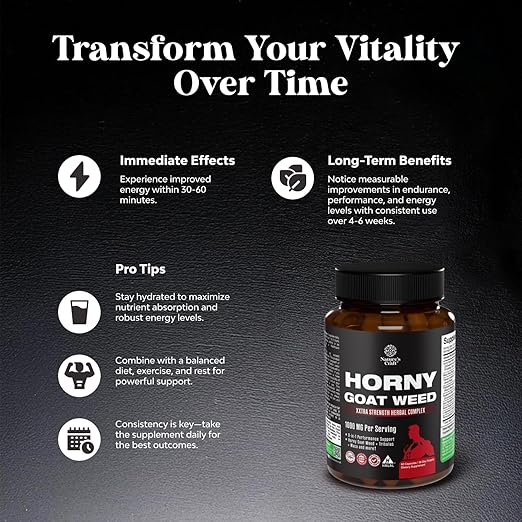 Horny Goat Weed férfiaknak - Extra Erős Férfi Táplálékkiegészítő Fekete Maca Gyökérrel, Tongkat Alival, Saw Palmettóval és Panax Ginseng Kivonattal az Állóképességért és Energiaért - 60 Kapszula
