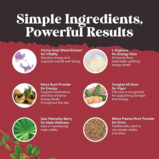 Horny Goat Weed férfiaknak - Extra Erős Férfi Táplálékkiegészítő Fekete Maca Gyökérrel, Tongkat Alival, Saw Palmettóval és Panax Ginseng Kivonattal az Állóképességért és Energiaért - 60 Kapszula