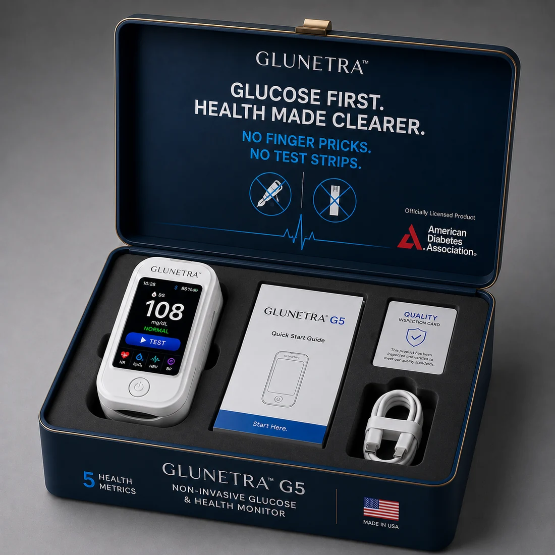 🩺 GLUNETRA™ G5 – Új generációs, non-invazív vércukorszint- és egészségmonitor | 🩸 Ujjbegyszúrás nélküli vércukorszint-mérés | ✅ Egyszerű és kényelmes otthoni használat
