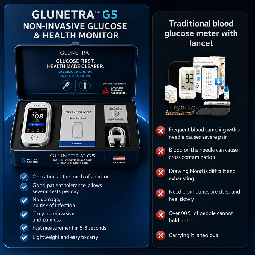 🩺 GLUNETRA™ G5 – Új generációs, non-invazív vércukorszint- és egészségmonitor | 🩸 Ujjbegyszúrás nélküli vércukorszint-mérés | ✅ Egyszerű és kényelmes otthoni használat