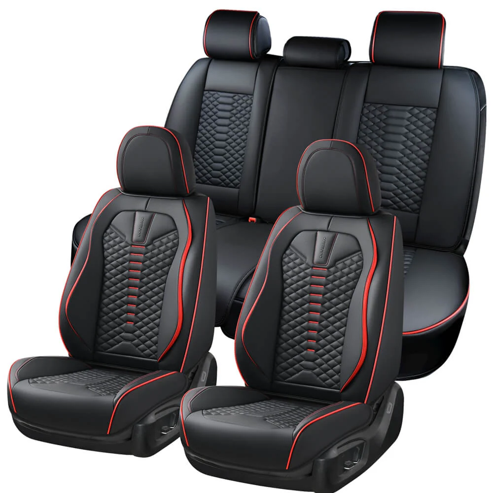 Coverado első és hátsó üléshuzat-szett, kiváló minőségű, vízálló műbőr, deréktámasz, vezető-utas oldali, hátsó ülésvédő, univerzális, teljes szett - minden modell testreszabását támogatja