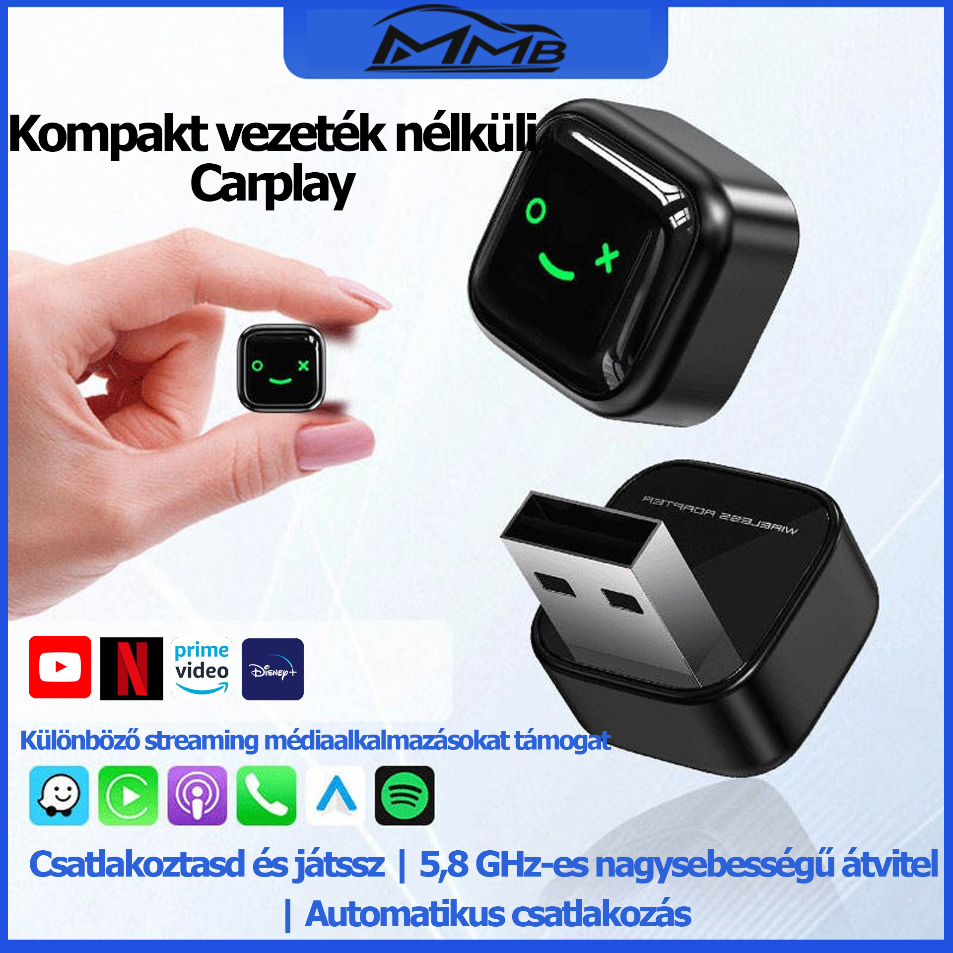 🔥Második termék féláron🔥MMB Max AI Box2025 vezeték nélküli CarPlay Box, intelligens járműbe épített csatlakozás, hordozható CarPlay Auto Android 2 az 1-ben modul