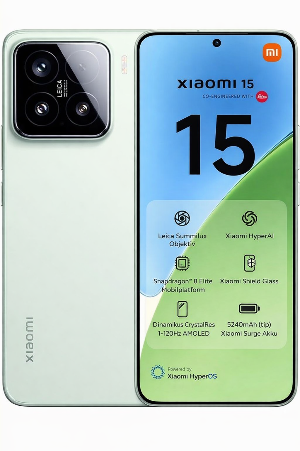 XIAOMI 15 5G Ai (Tmobile Mint Tello és az USA-n kívüli globális telefonokhoz) (512 GB + 12 GB) 50 MP-es Triple Pro Leica kamera 6,36" Dual Sim NFC