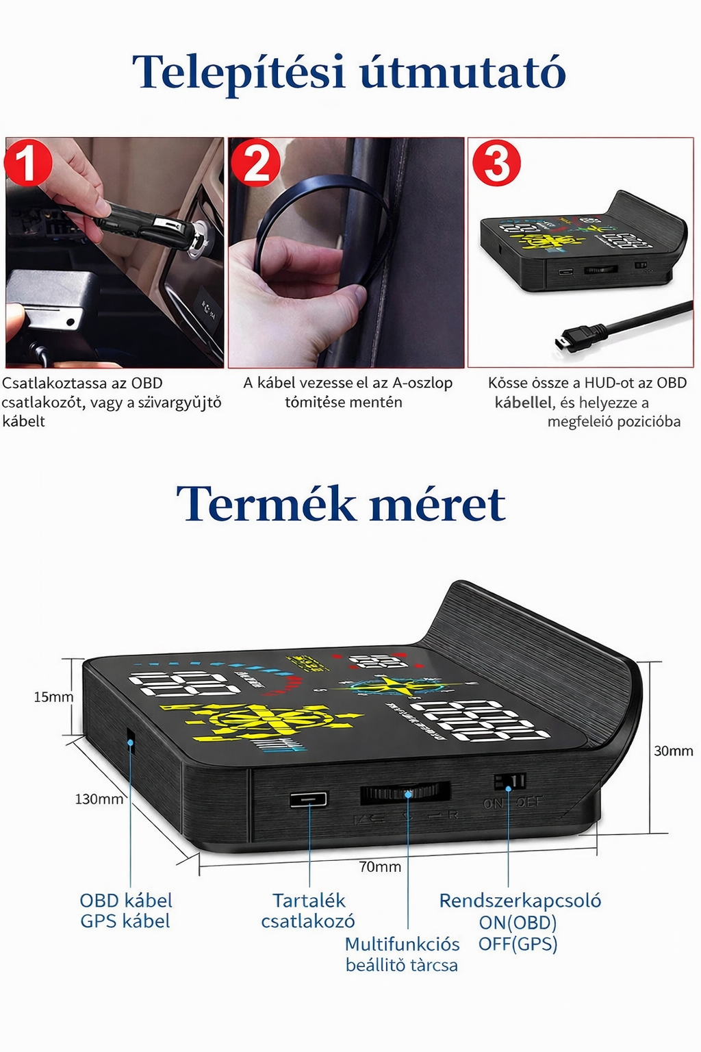 Head-up kijelzős projektor autószinkronizációs sebességmérő univerzális HUD GPS navigáció OBD