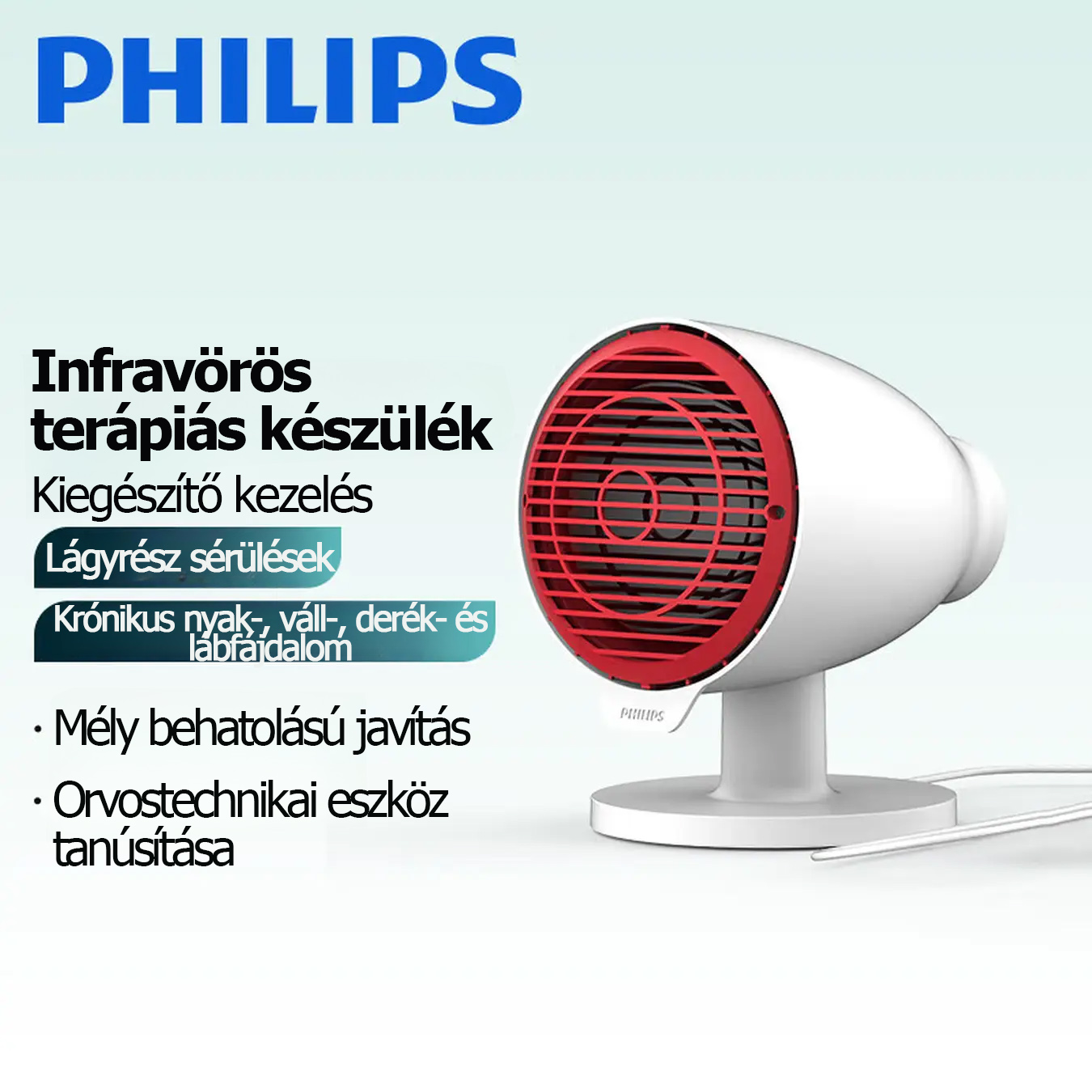 PHILIPS Mini hordozható infravörös terápiás lámpa | Könnyű otthoni terápia | Csillapítja a fájdalmakat, nyugtatja a testet | Egészséges ajándék családnak és barátoknak