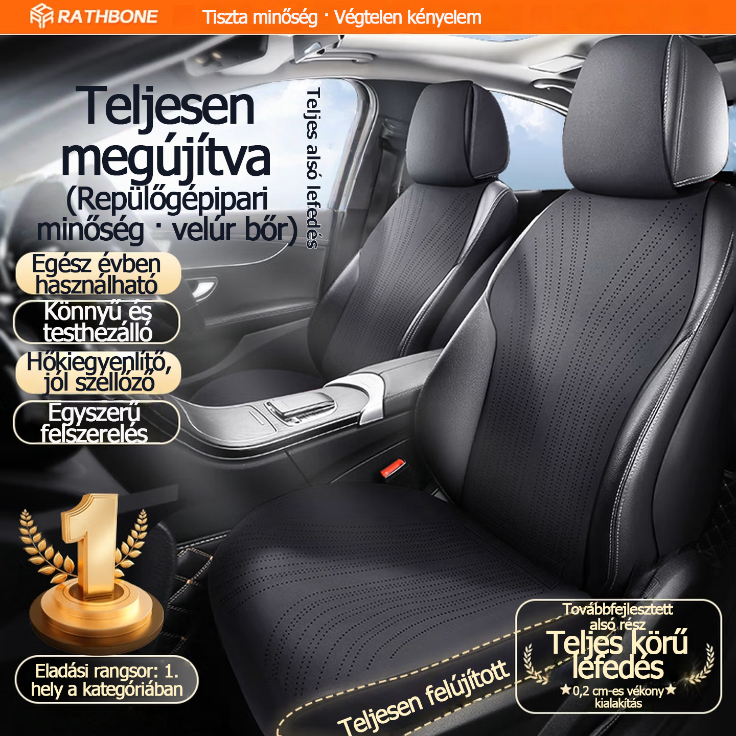 RATHBONE autósüléspárnák, négyévszakos velúr teljes huzatú, univerzális üléshuzatok Toyota Corollához, Volkswagen Lavidához, Passathoz és Sagitarhoz.