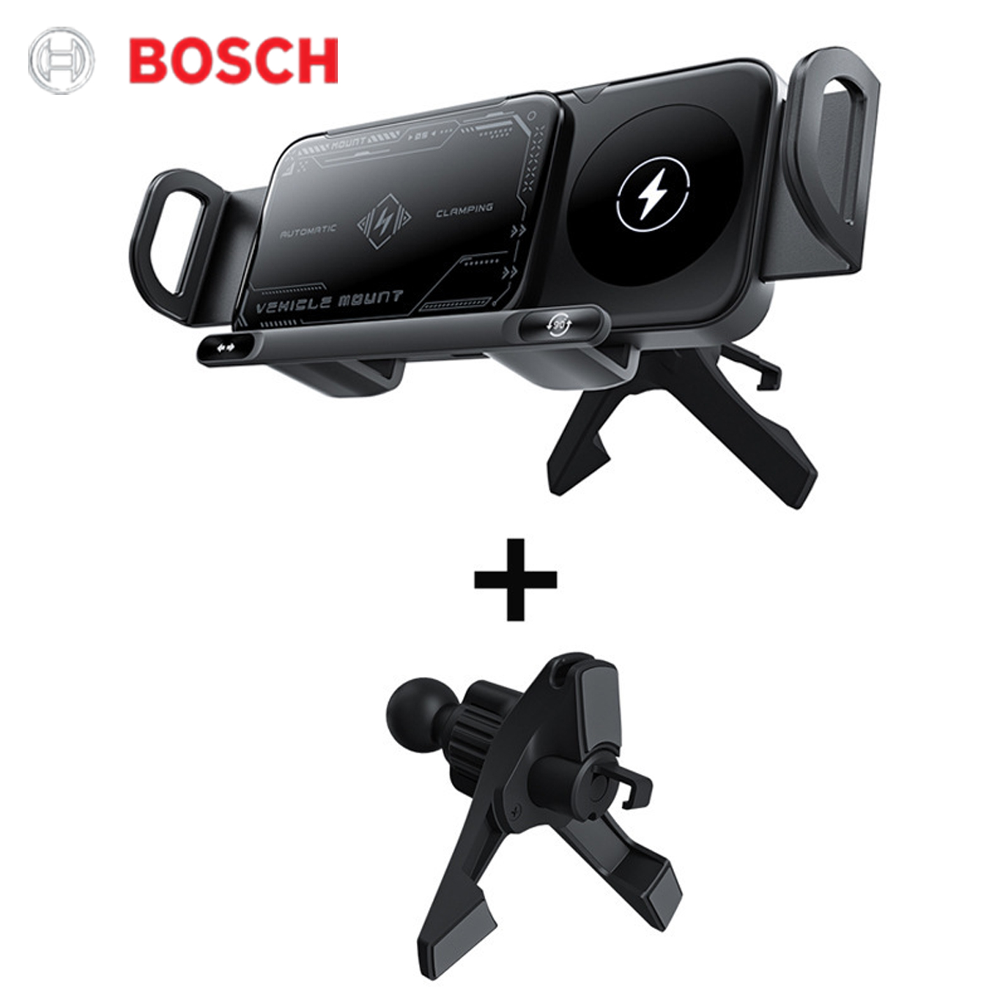 BOSCH autós tartó mesterséges intelligenciával támogatott hangvezérléssel, 3 az 1-ben automatikus forgatással, mesterséges intelligencia által vezérelt felismeréssel, vezeték nélküli WiFi-vel, gyors vezeték nélküli töltéssel és telefonokkal/összecsukhat