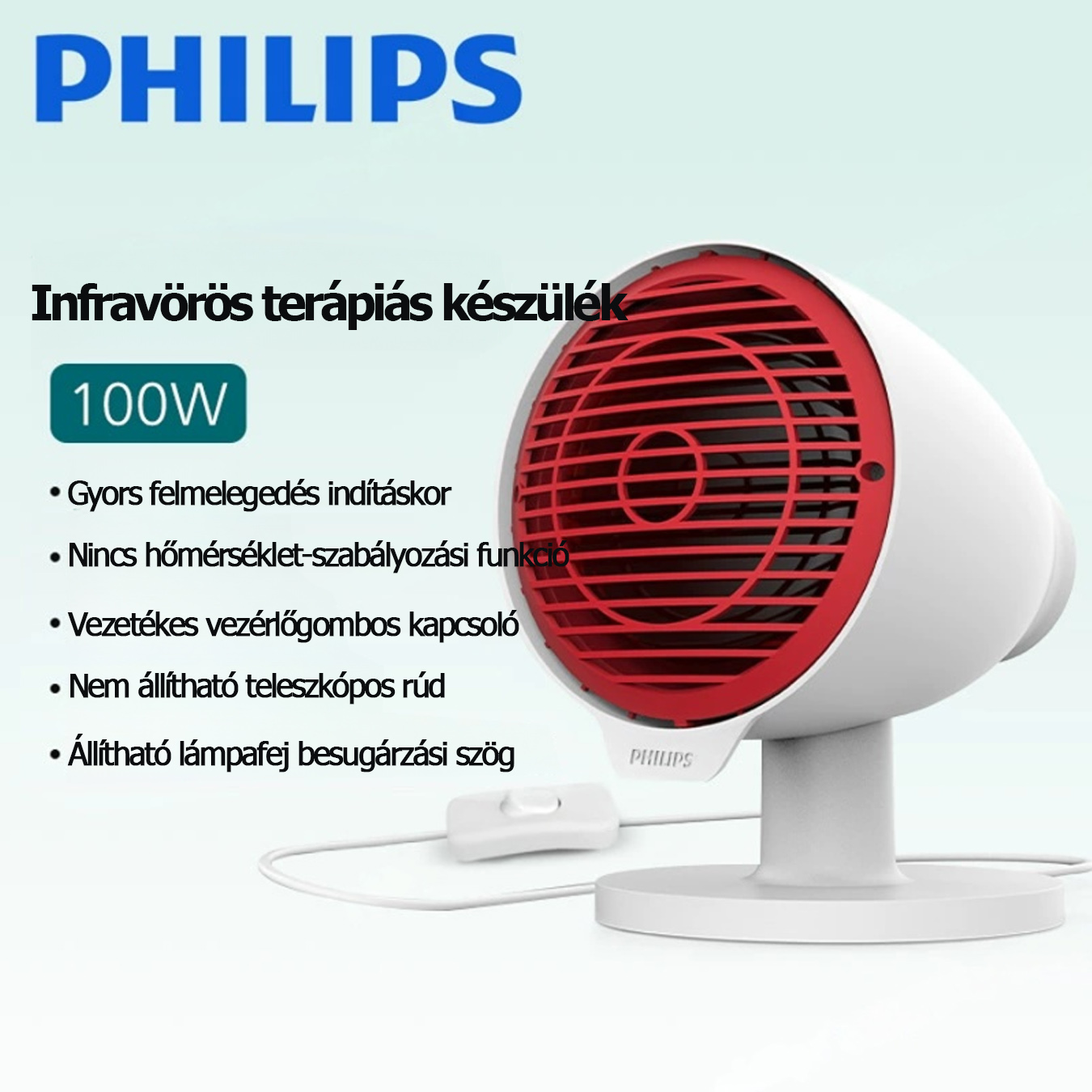 PHILIPS Mini hordozható infravörös terápiás lámpa | Könnyű otthoni terápia | Csillapítja a fájdalmakat, nyugtatja a testet | Egészséges ajándék családnak és barátoknak