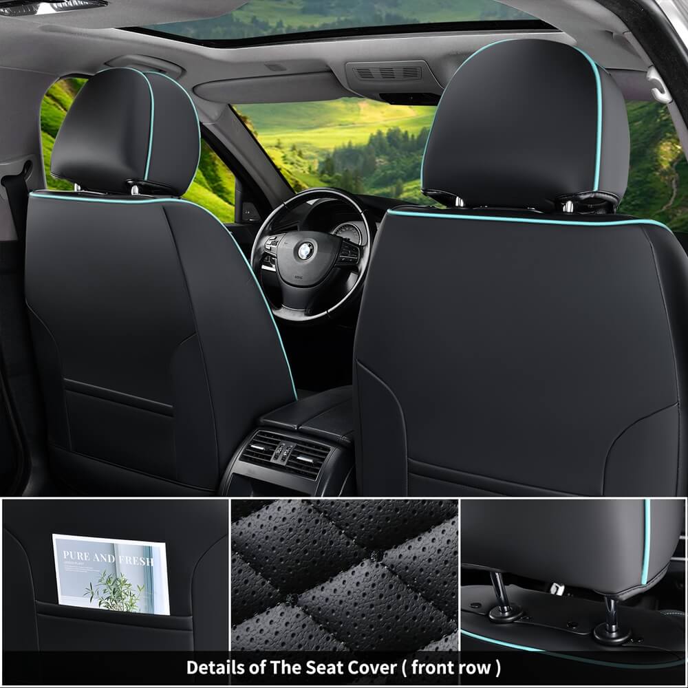 Coverado első és hátsó üléshuzat-szett, kiváló minőségű, vízálló műbőr, deréktámasz, vezető-utas oldali, hátsó ülésvédő, univerzális, teljes szett - minden modell testreszabását támogatja