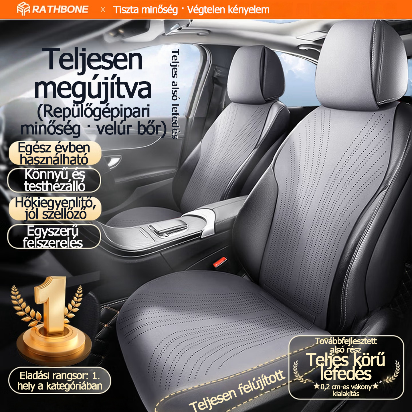 RATHBONE autósüléspárnák, négyévszakos velúr teljes huzatú, univerzális üléshuzatok Toyota Corollához, Volkswagen Lavidához, Passathoz és Sagitarhoz.