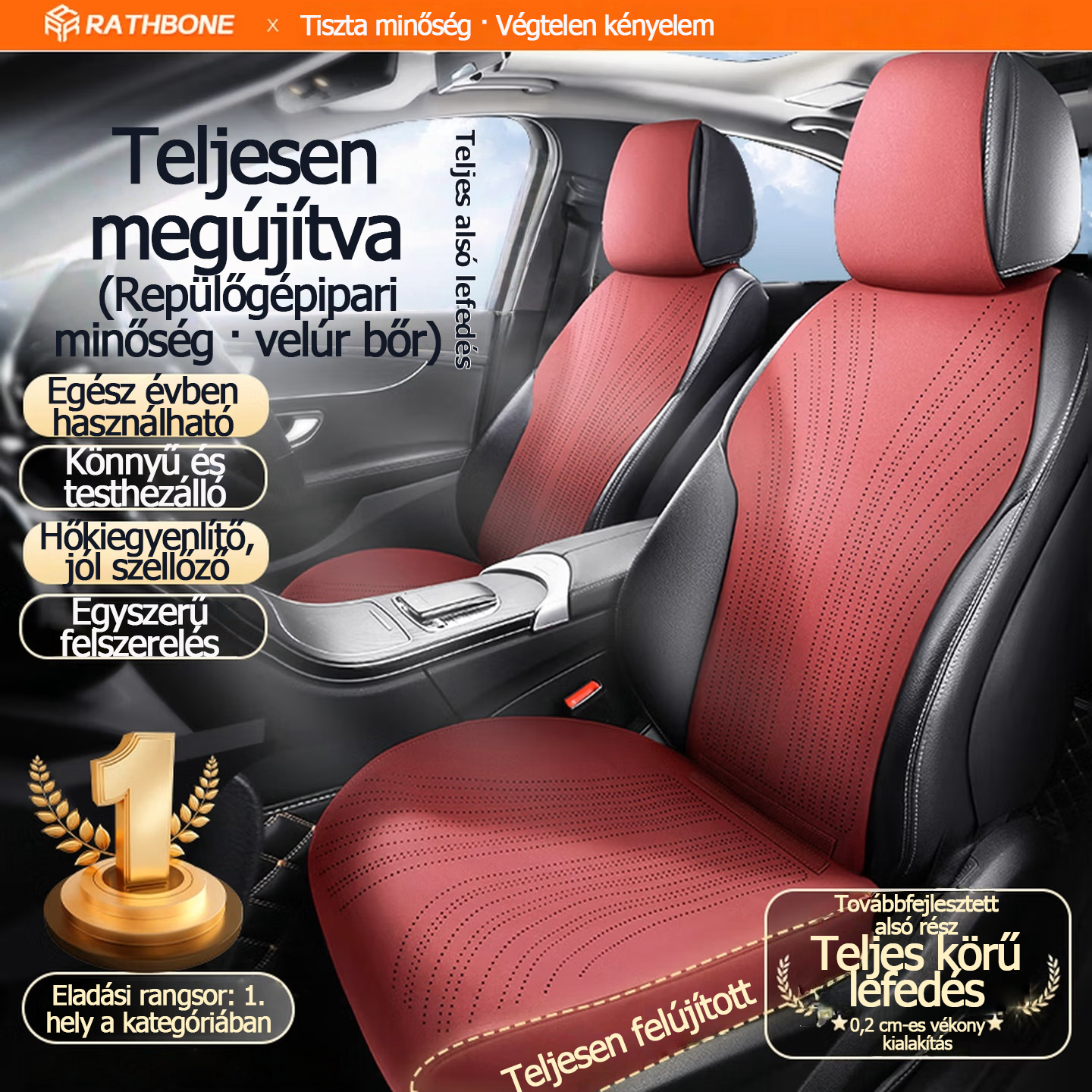 RATHBONE autósüléspárnák, négyévszakos velúr teljes huzatú, univerzális üléshuzatok Toyota Corollához, Volkswagen Lavidához, Passathoz és Sagitarhoz.