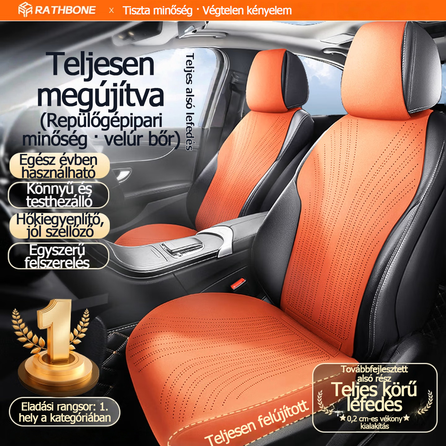 RATHBONE autósüléspárnák, négyévszakos velúr teljes huzatú, univerzális üléshuzatok Toyota Corollához, Volkswagen Lavidához, Passathoz és Sagitarhoz.