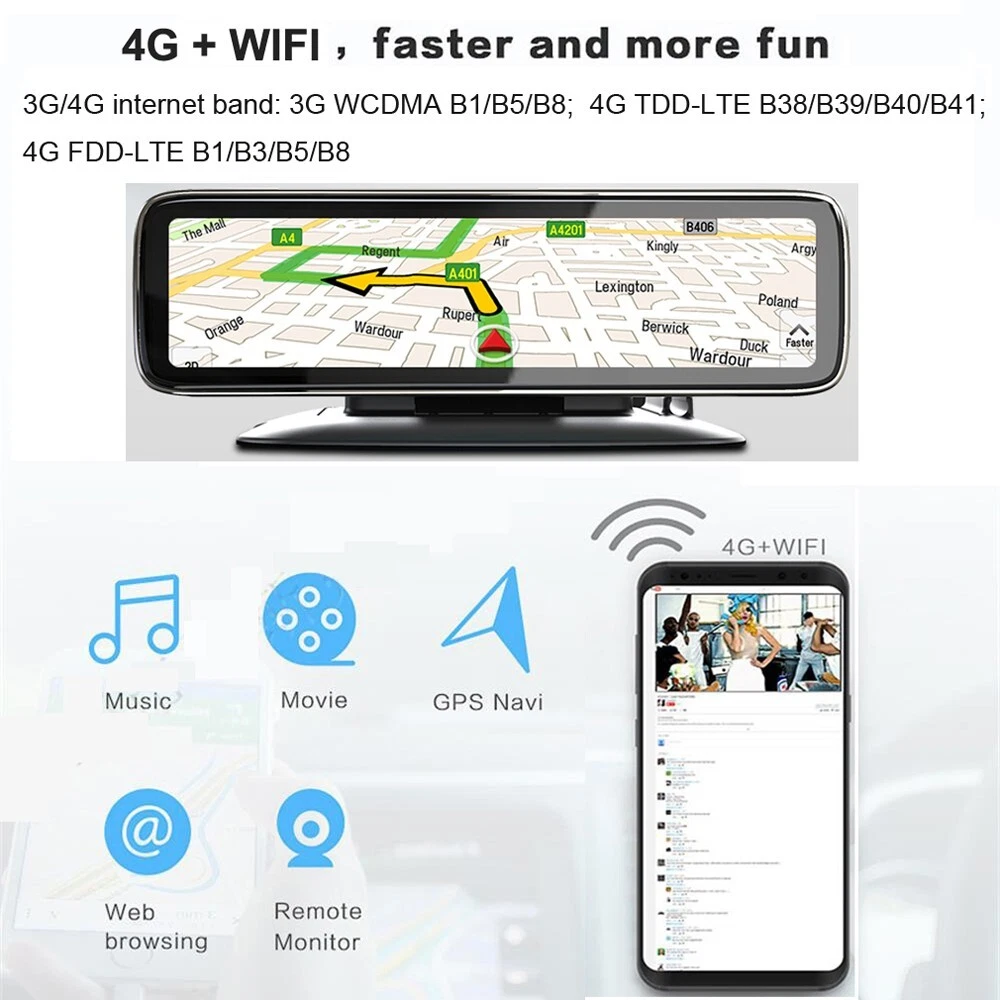 Sentry Mode 4 lencsés autós kamera, 4G távfelügyelet, 24 órás parkolásfelügyelet, 360°-os panorámanézet, 2026-os új modell