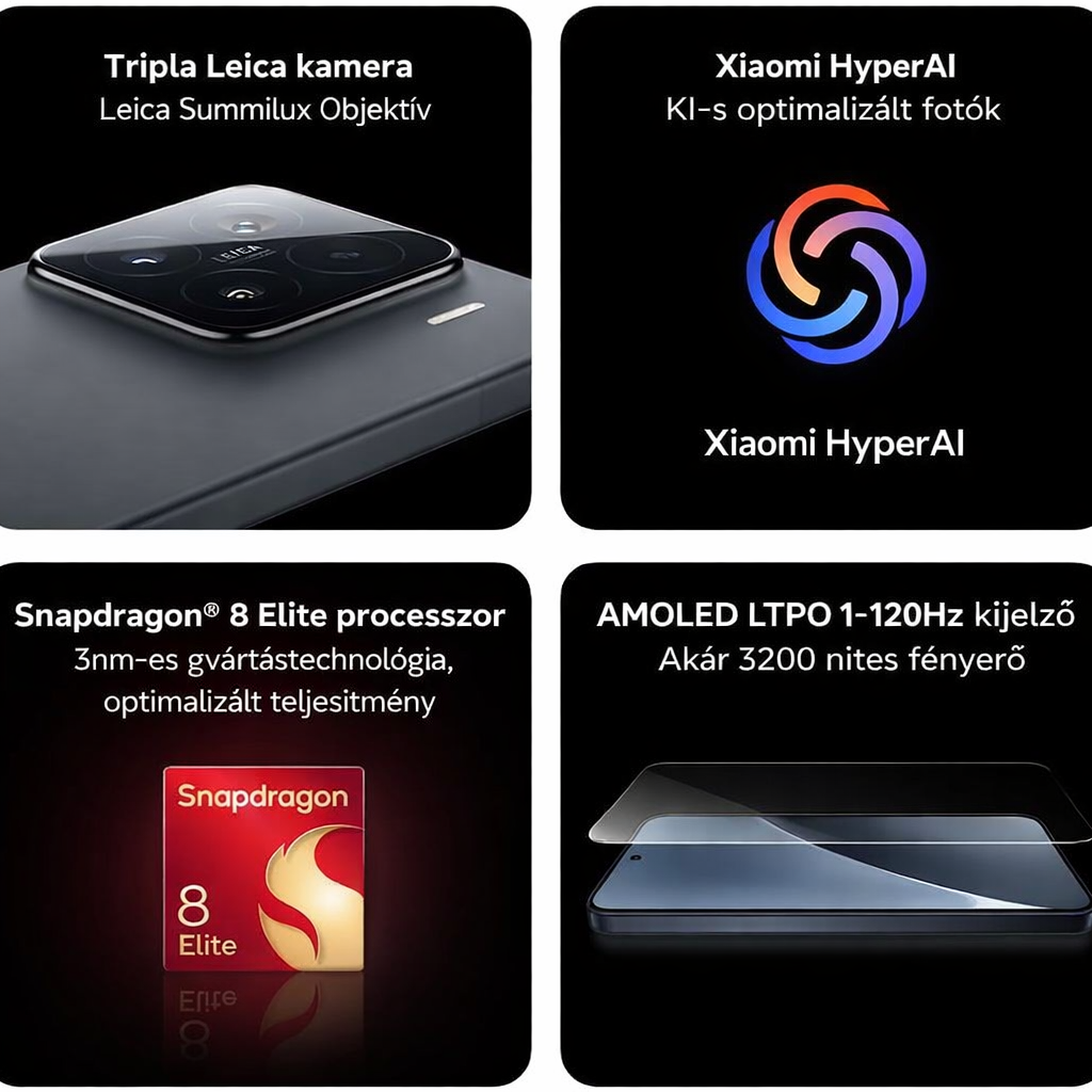 XIAOMI 15 5G Ai (Tmobile Mint Tello és az USA-n kívüli globális telefonokhoz) (512 GB + 12 GB) 50 MP-es Triple Pro Leica kamera 6,36" Dual Sim NFC