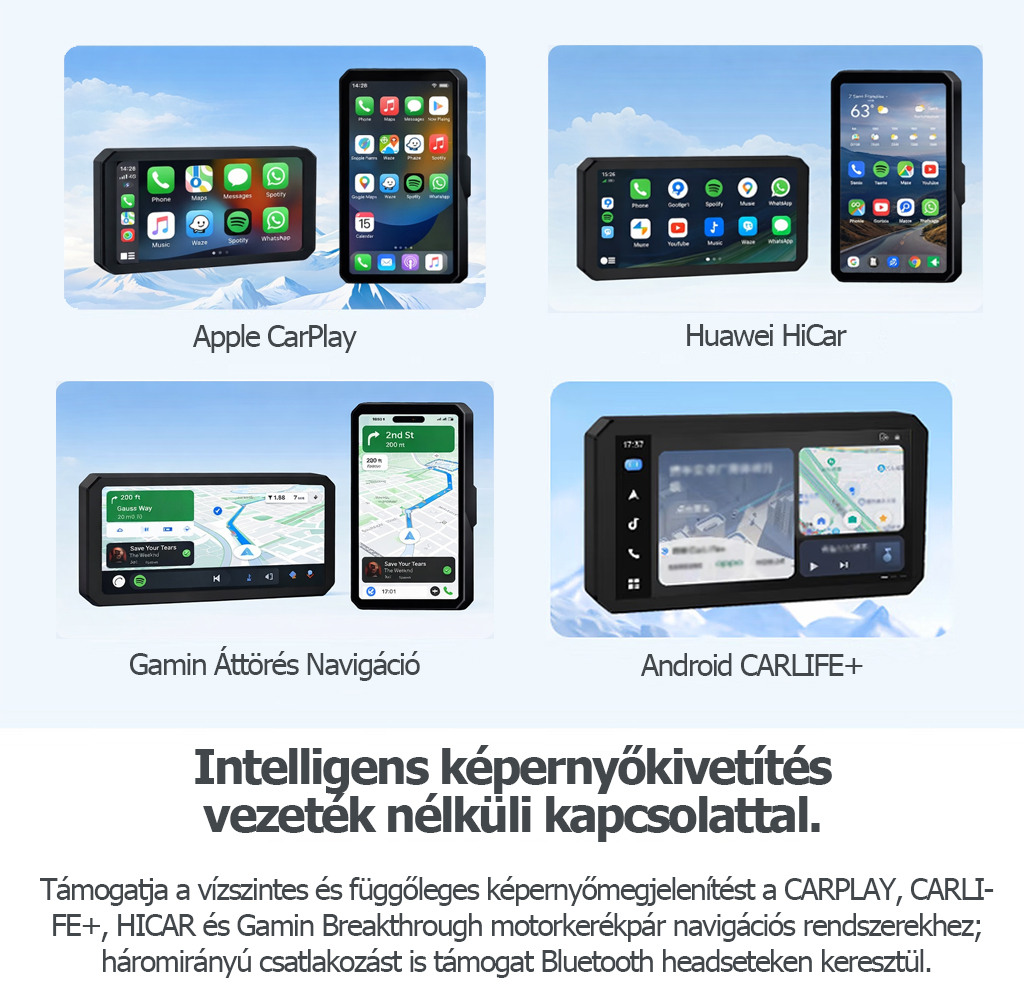 Garmin Breakthrough M12Max motoros fedélzeti kamera intelligens autós infotainment rendszerrel, CarPlay-jel, mobiltelefon-képernyő tükrözéssel, navigációval, milliméteres hullámú radarral, holttérfigyelővel és gumiabroncsnyomás-figyelővel