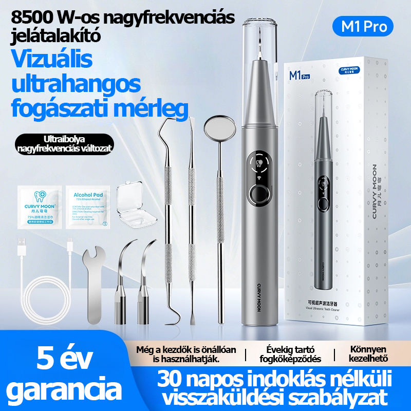 CURVY MOON Visual ultrahangos fogtisztító - Eltávolítja a fogkövet és a foltokat, tisztítja a fogakat és a foltokat