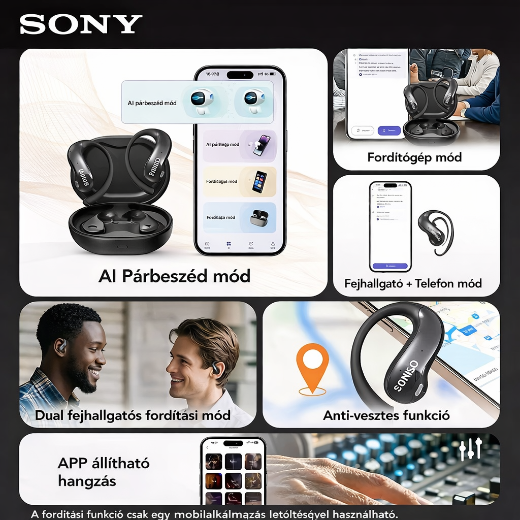 AIReal-time fordító fülhallgató érintőképernyővel, 150 nyelv, HD hangzás, alacsony késleltetés, kényelmes illeszkedés, hosszú akkumulátor-üzemidő - tökéletes utazáshoz, üzleti és tanulási célra