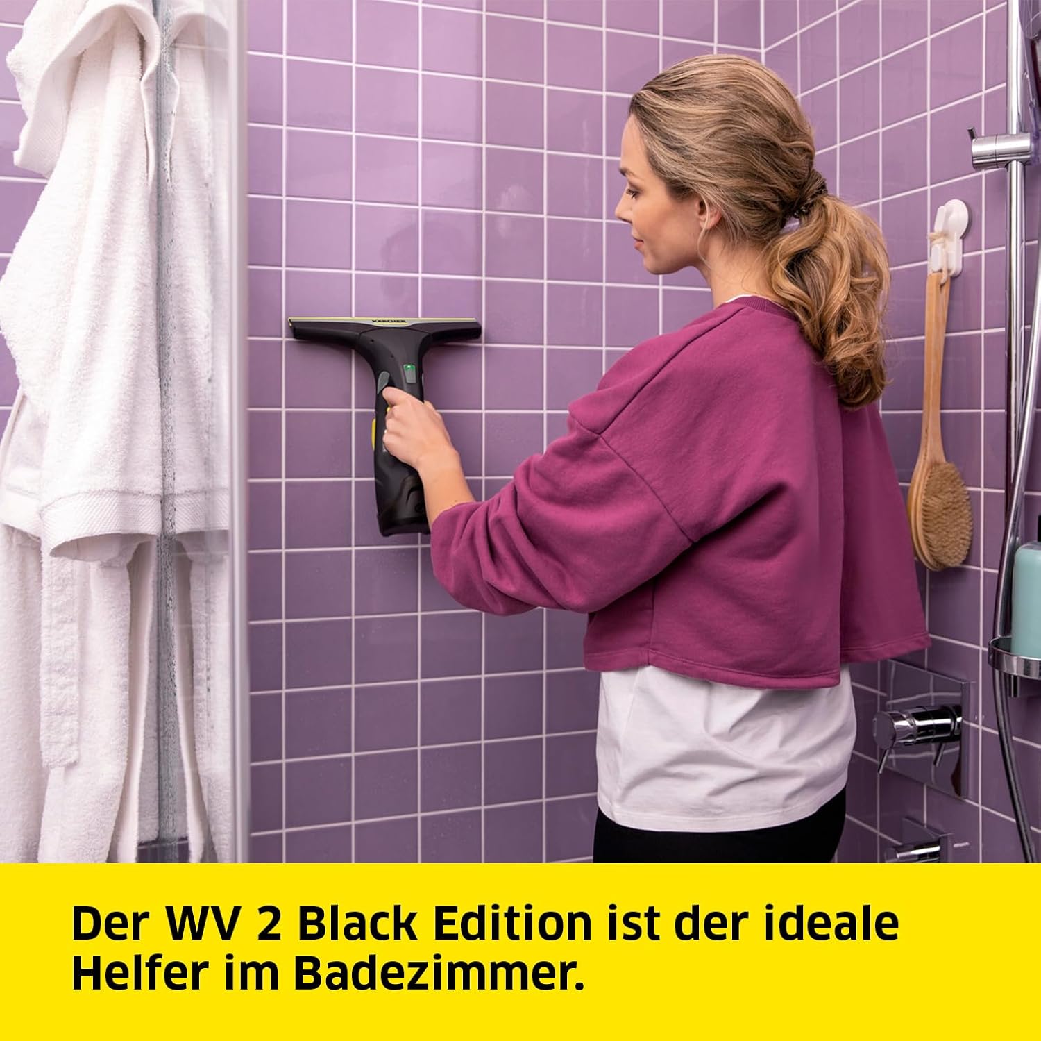 Kärcher akkumulátoros ablaktisztító WV 2 Black Edition (akkumulátor üzemideje: 35 perc, LED töltési állapot kijelző, 2 szívófúvóka, mikroszálas borítású szóróflakon, 20 ml ablaktisztító koncentrátum)