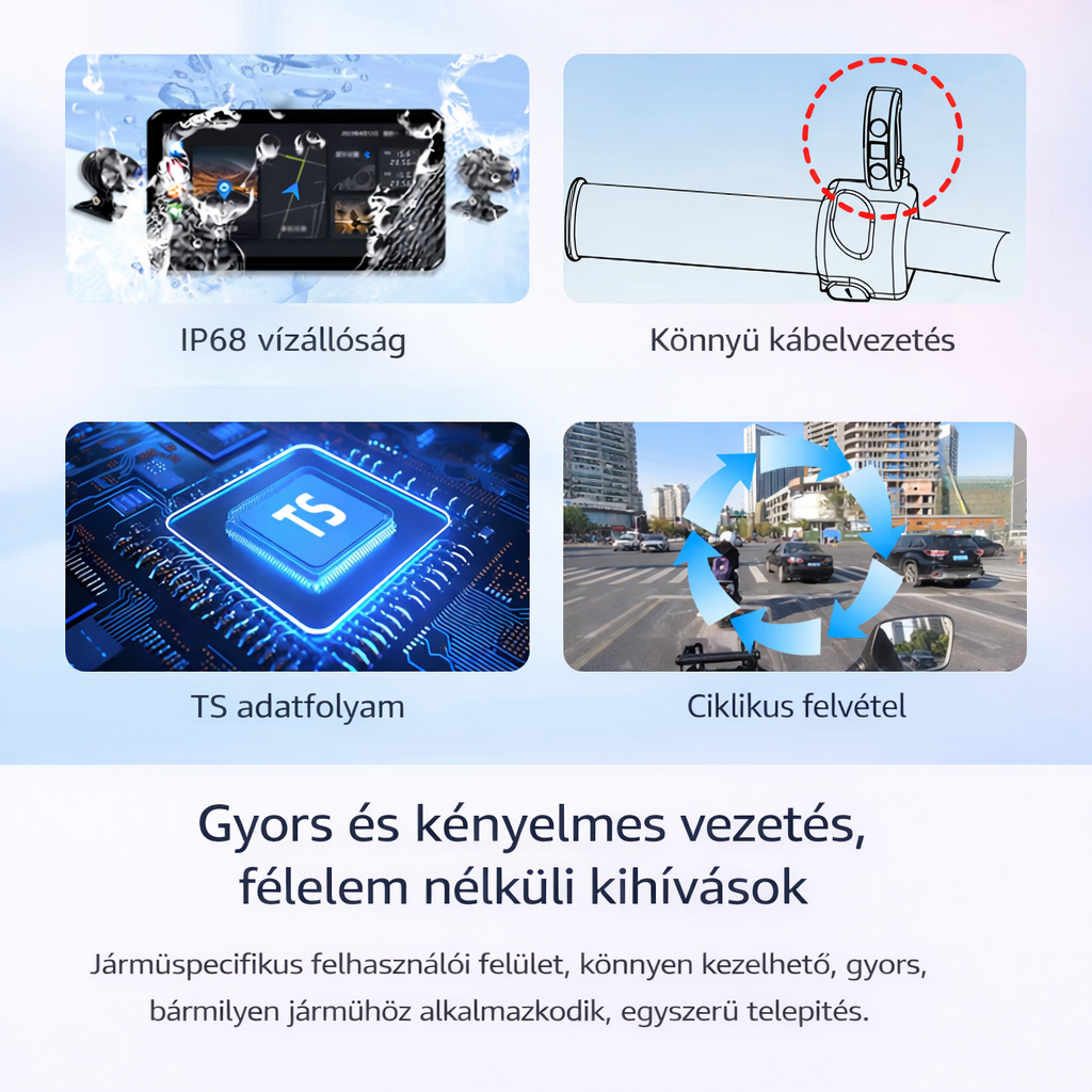 Garmin Breakthrough M12Max motoros fedélzeti kamera intelligens autós infotainment rendszerrel, CarPlay-jel, mobiltelefon-képernyő tükrözéssel, navigációval, milliméteres hullámú radarral, holttérfigyelővel és gumiabroncsnyomás-figyelővel