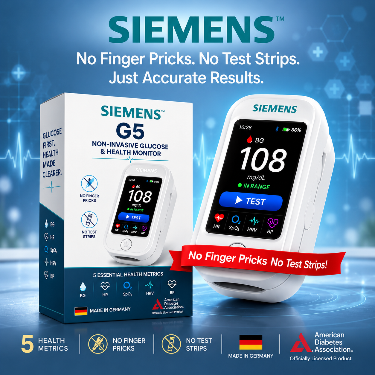 🩺 GLUNETRA™ G5 – Új generációs, non-invazív vércukorszint- és egészségmonitor | 🩸 Ujjbegyszúrás nélküli vércukorszint-mérés | ✅ Egyszerű és kényelmes otthoni használat