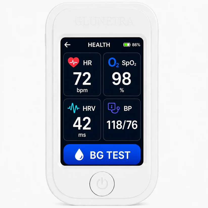 🩺 GLUNETRA™ G5 – Új generációs, non-invazív vércukorszint- és egészségmonitor | 🩸 Ujjbegyszúrás nélküli vércukorszint-mérés | ✅ Egyszerű és kényelmes otthoni használat