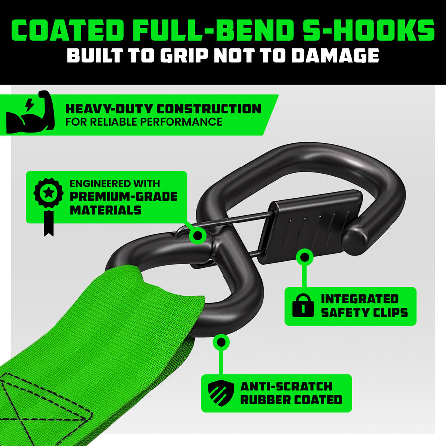 Rhino USA visszahúzható racsnis hevederek (2 db-os csomag) - 2 hüvelyk x 10 láb (3033 font szakítószilárdság) - Nagy teherbírású, automatikusan visszahúzódó rögzítőhevederek teherautókhoz, utánfutókhoz, motorkerékpárokhoz, radarokhoz és egyebekhez