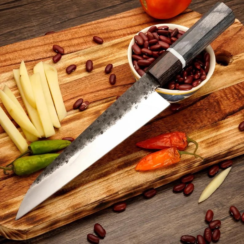 Kézzel kovácsolt japán konyhakés készlet születésnapi ajándéknak, éles penge és korrózióálló anyag, évfordulós ajándék, ajándék férfiaknak, gravírozható kivitelben
