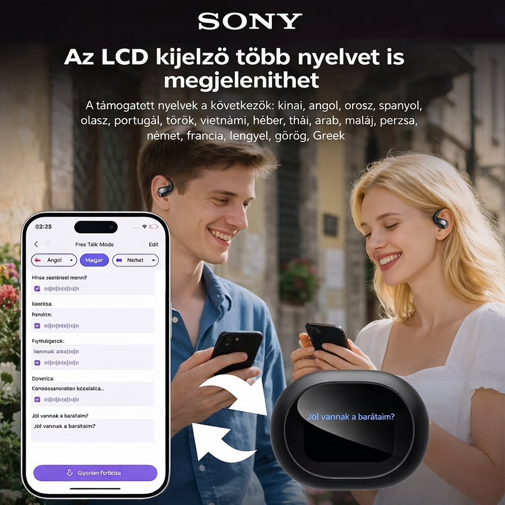 AIReal-time fordító fülhallgató érintőképernyővel, 150 nyelv, HD hangzás, alacsony késleltetés, kényelmes illeszkedés, hosszú akkumulátor-üzemidő - tökéletes utazáshoz, üzleti és tanulási célra