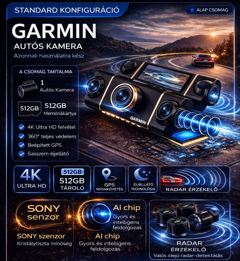 Autós kamera 4 kamerával – 360° teljes lefedettség, éles nappali és éjszakai felvétel, 4K Ultra HD