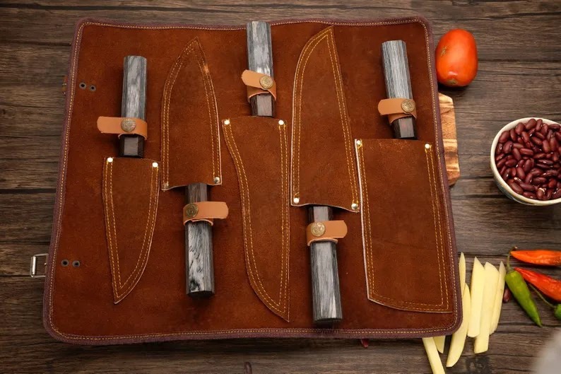 Kézzel kovácsolt japán konyhakés készlet születésnapi ajándéknak, éles penge és korrózióálló anyag, évfordulós ajándék, ajándék férfiaknak, gravírozható kivitelben