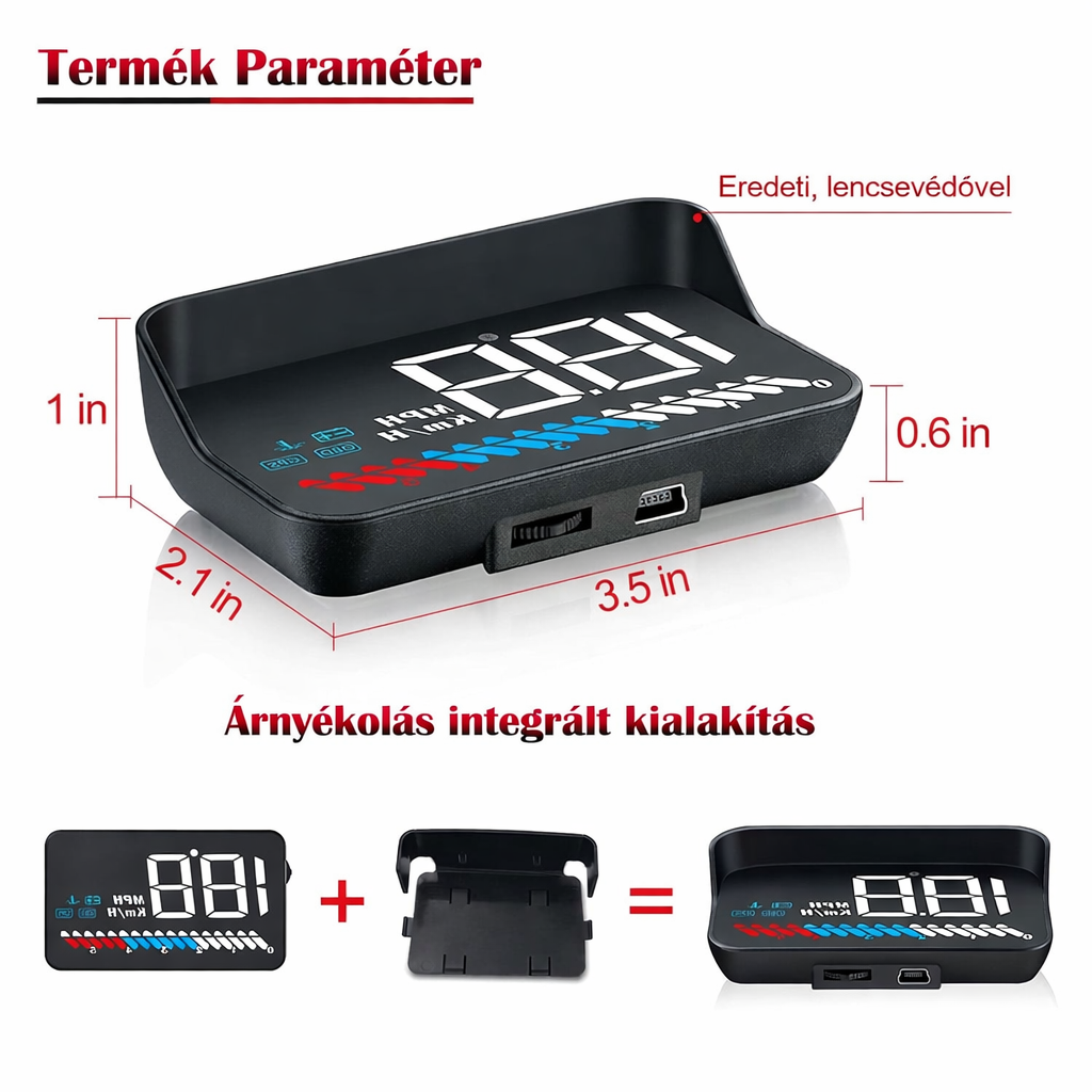 ACECAR Head-up kijelzős autós univerzális kettős rendszerű 3,5 hüvelykes HUD, sebességmérő OBD2 GPS interfész, sebesség, motorfordulatszám, túlsebesség figyelmeztetés, kilométeróra-mérés, vízhőmérséklet, GPS mód minden járműhöz