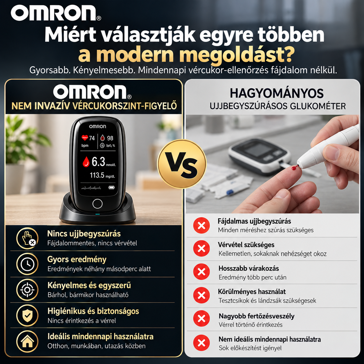 🔥OMRON® – Új generációs vércukorszint-figyelő | Modern technológia, egyszerű használat, Bluetooth-kapcsolat