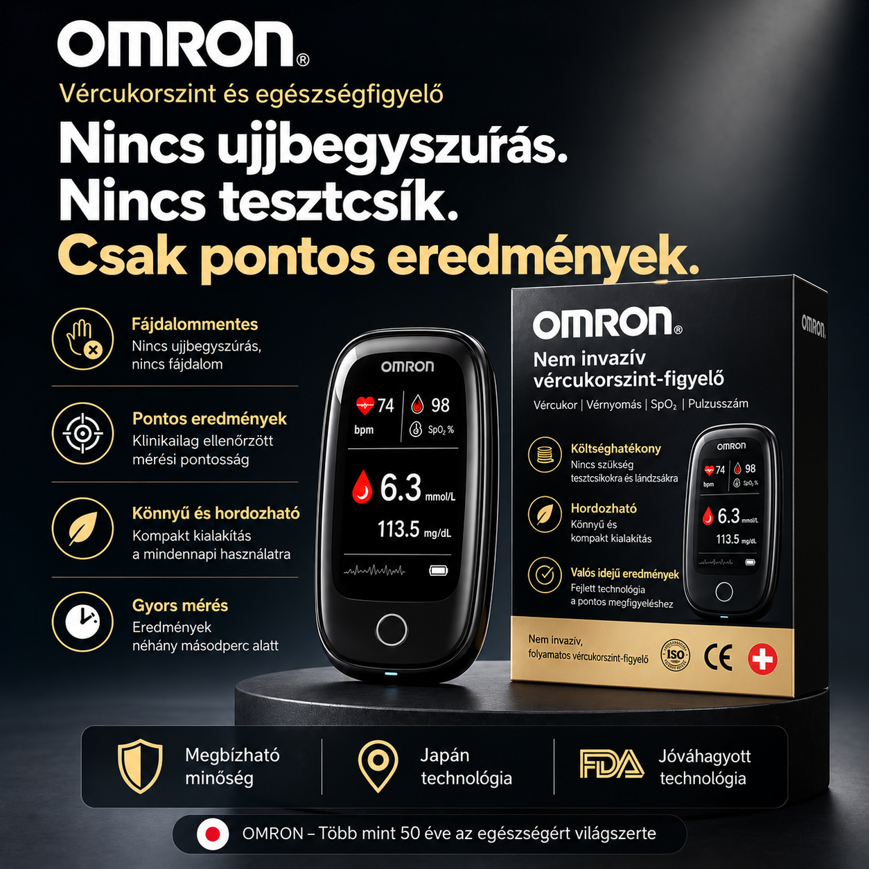 🔥OMRON® – Új generációs vércukorszint-figyelő | Modern technológia, egyszerű használat, Bluetooth-kapcsolat