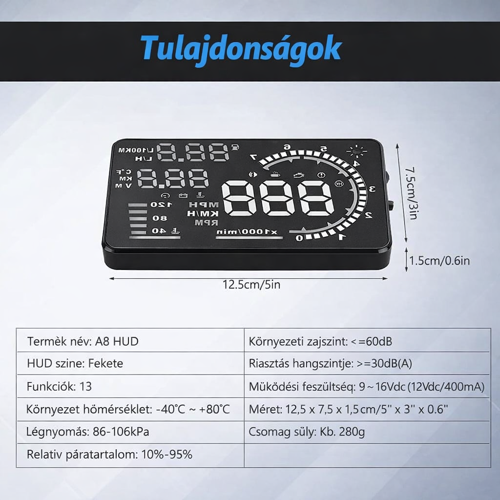5,5 hüvelykes HUD fejkijelző, szélvédőre vetített járműsebesség, sebességtúllépés-riasztás, km/h mérföld/óra, OBDII/EUOBD interfészcsatlakozó autós HUD képernyő