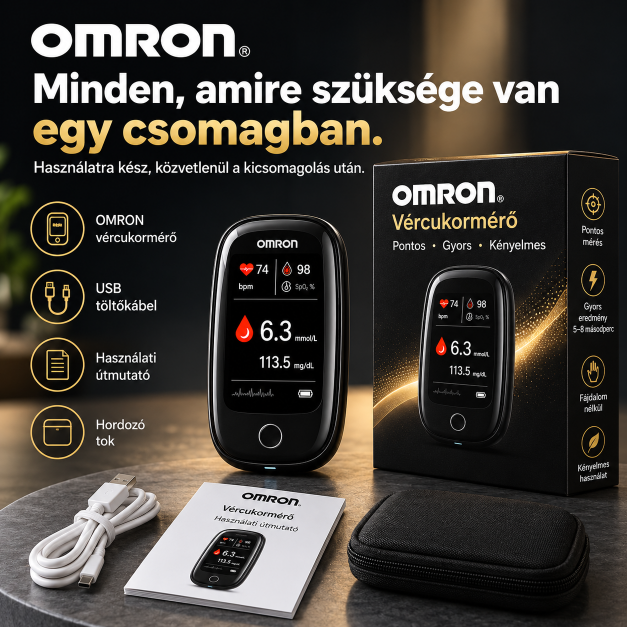 🔥OMRON® – Új generációs vércukorszint-figyelő | Modern technológia, egyszerű használat, Bluetooth-kapcsolat