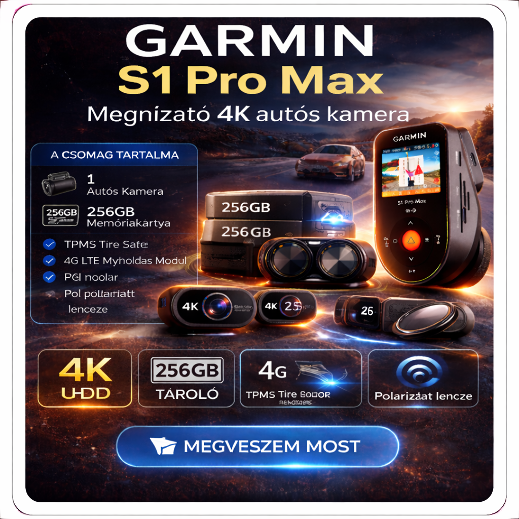 Garmin S1 Pro Max – Megbízható 4K autós fedélzeti kamera,360° teljes lefedettség, éles nappali és éjszakai felvétel