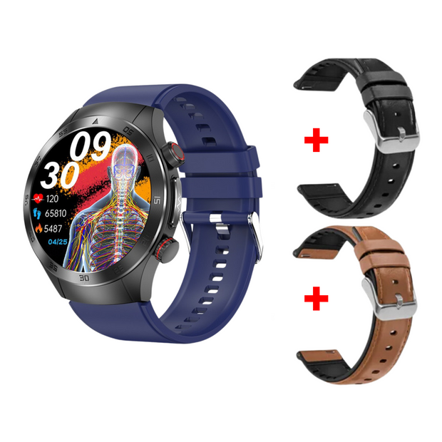 HealthWave Max - A legjobb okosóra orvosi diagnosztikához, óra a vérzsírok, a húgysav és a vércukorszint monitorozására, valamint EKG-t és fotopletizmográfiát használó fitneszkövető.