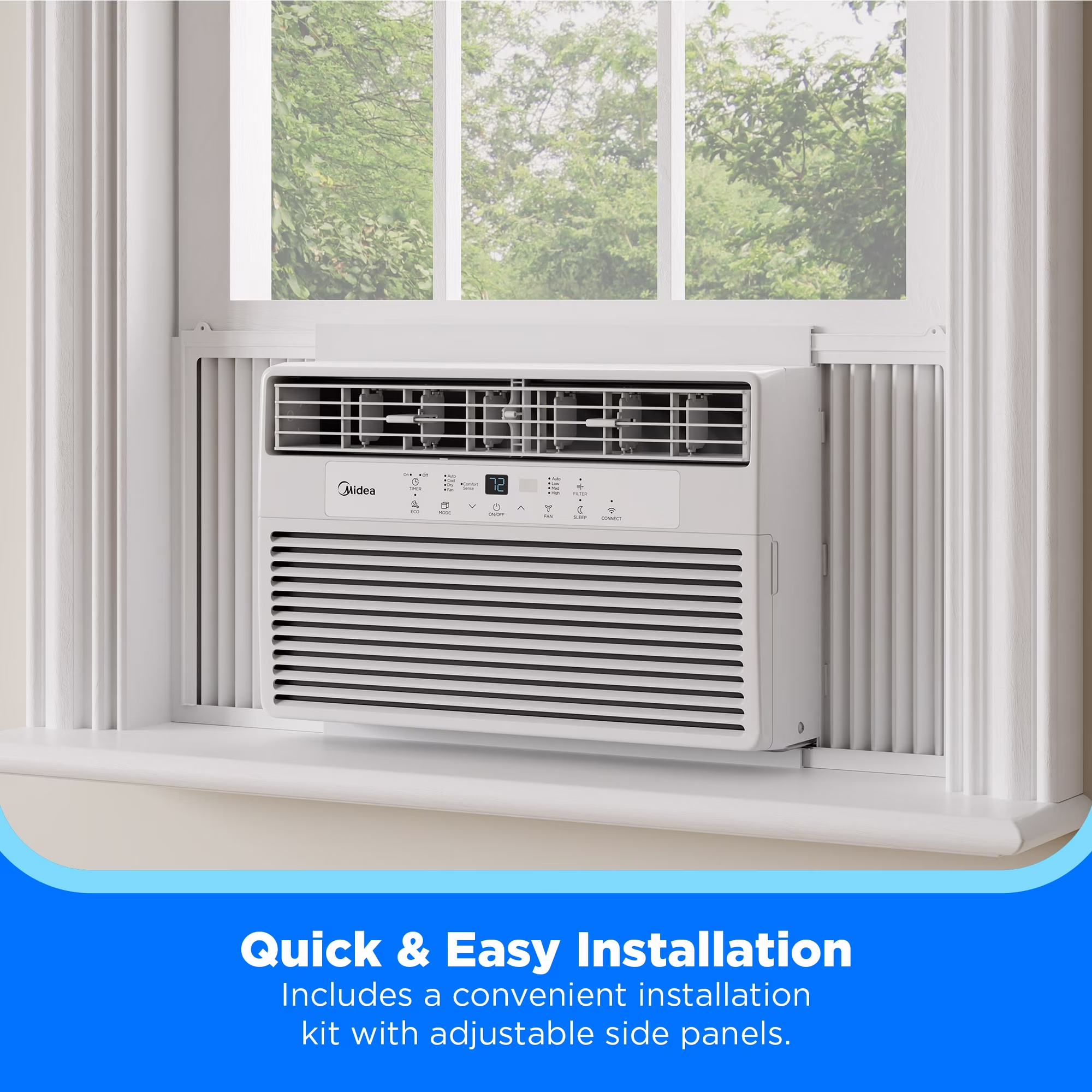 Midea 8 000 BTU 115 V-os intelligens ablakklíma Comfort Sense távirányítóval, akár 350 négyzetláb (kb. 33 m²) hűtésére, fehér, MAW08S1DWWT, új