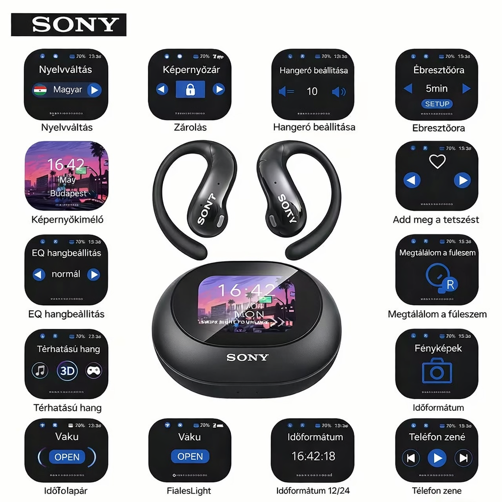 AIReal-time fordító fülhallgató érintőképernyővel, 150 nyelv, HD hangzás, alacsony késleltetés, kényelmes illeszkedés, hosszú akkumulátor-üzemidő - tökéletes utazáshoz, üzleti és tanulási célra