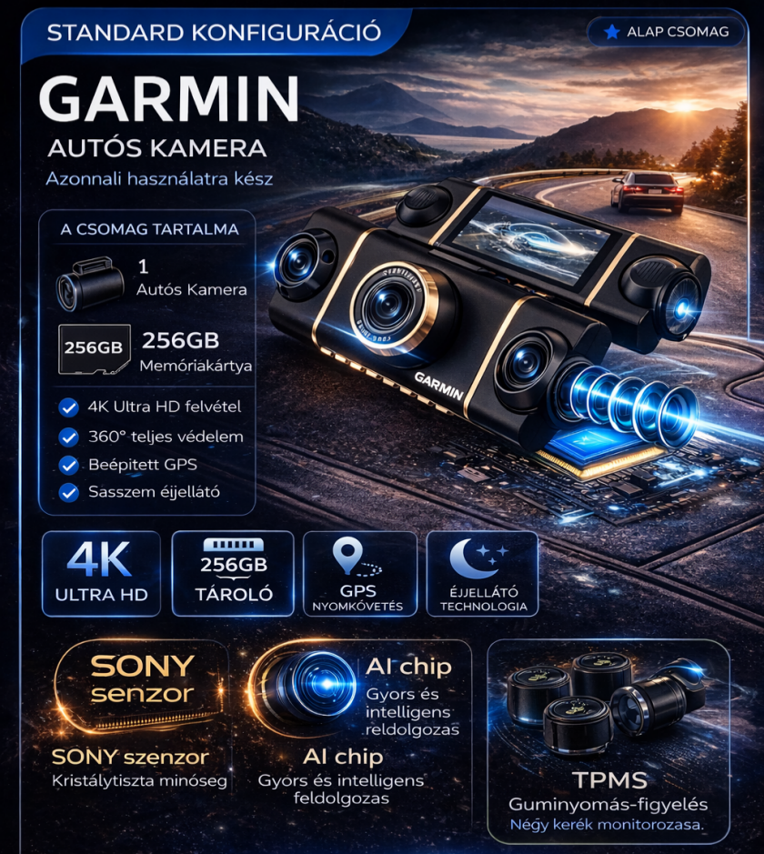 Autós kamera 4 kamerával – 360° teljes lefedettség, éles nappali és éjszakai felvétel, 4K Ultra HD
