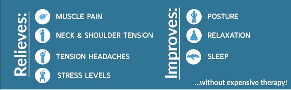 For muscle . neck & shoulder pain . and tension headaches. Improves posture . sleep . and stress levels