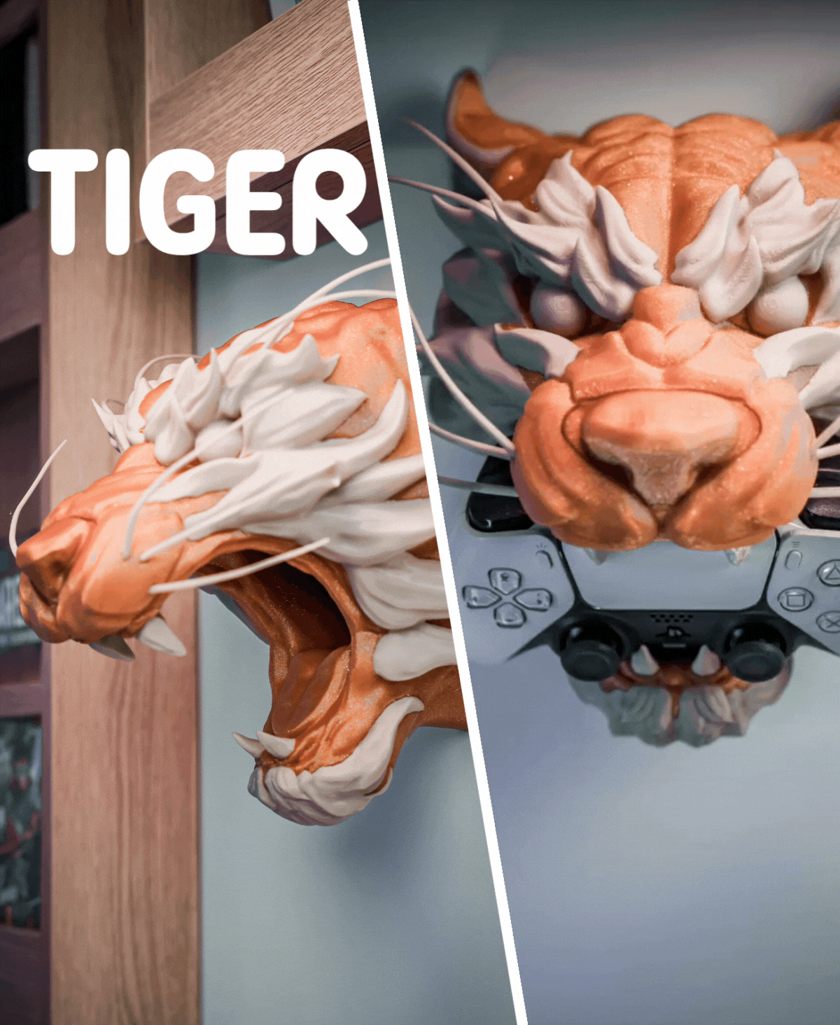 Tiger Controller Stand｜Fierce Gamepad Holder for PS5 / Xbox / Switch｜Wall & Desk Mount｜Stylish Animal Decor-Toycex