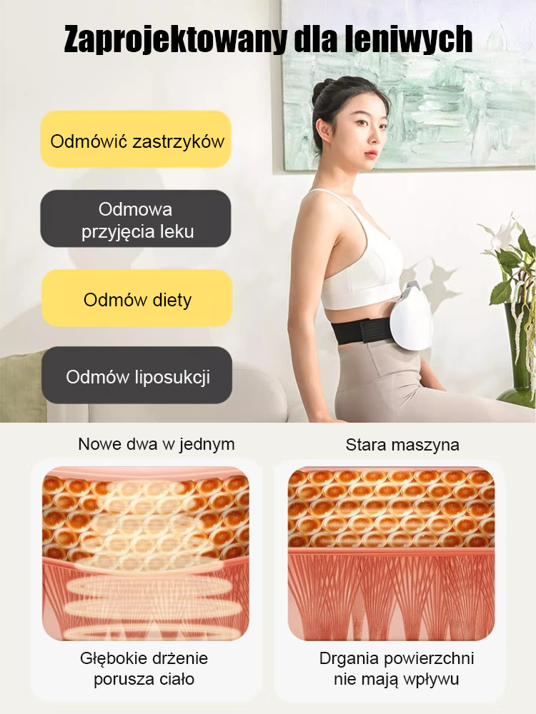 💆‍♀️🌀 Masażer brzucha z wibracjami o wysokiej częstotliwości｜🤲 Dwukierunkowe ugniatanie + 🌀 Wibracje o wysokiej częstotliwości · 🎚️ 3 poziomy intensywności · 📐 Kąt nachylenia 140° · ✨ Pomaga w modelowaniu