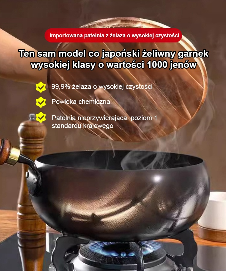 🔥Patelnia z żeliwa o wysokiej czystości 99,9%, bez powłoki i powłoki nieprzywierającej🍳 Ręcznie kuta przez 50-letniego kowala
