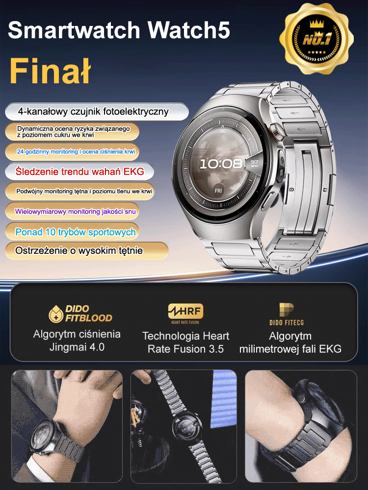 ⌚️Inteligentny zegarek z ekranem dotykowym, całodobowy monitoring zdrowia, do 10 dni pracy na baterii