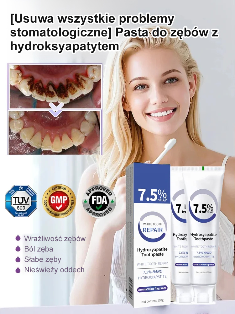 💥Kup jedną, drugą gratis! 【Zbawiciel Zębów】Pasta do zębów z hydroksyapatytem, ​​świeży oddech przez cały dzień