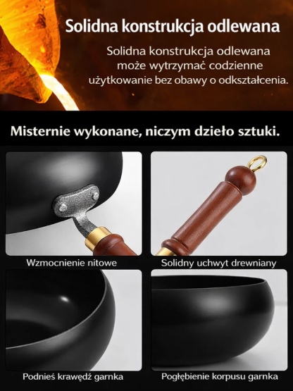 🍳Wok z rafinowanego żeliwa bez powłoki🔥 Nadaje się do wszystkich kuchenek – im częściej go używasz, tym lepszy się staje!