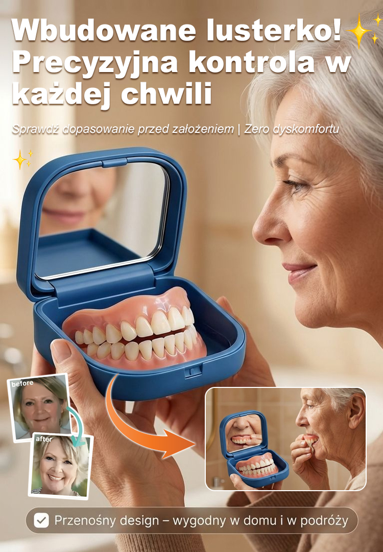 🦷Ulepszona wersja z wbudowanym lusterkiem, silna adsorpcja protez, czystość i higiena, superwygoda!✅